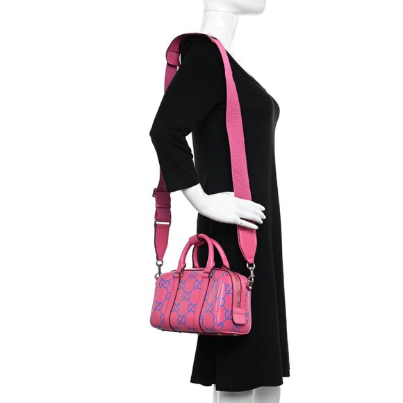 NWT Gucci Shoulder Bag GG Tennis Handbag Mini Pink Blue Top Handle Duffle 725292 - Picture 2 of 13